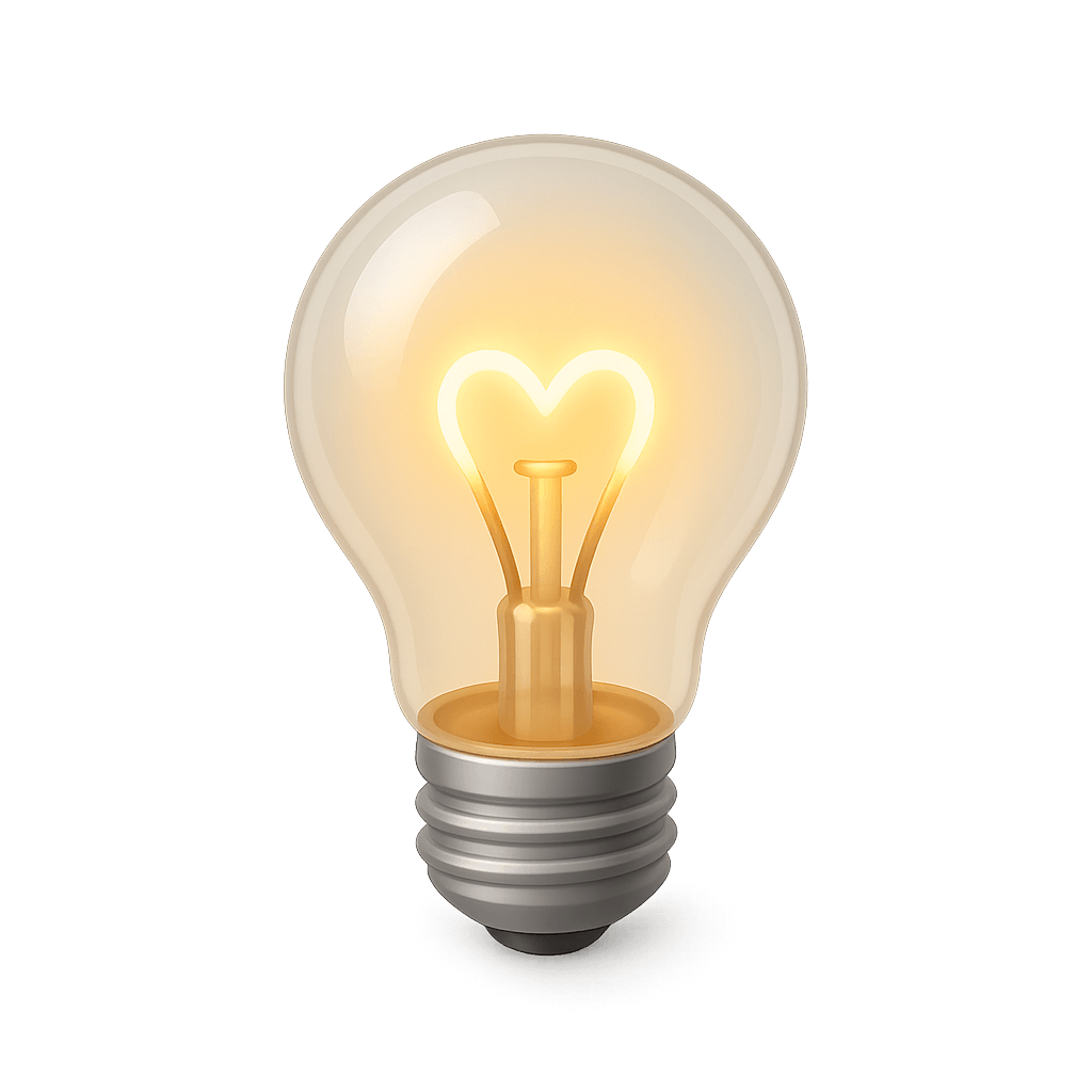Leuchtende Glühbirne mit herzförmigem Glühdraht vor dunklem Hintergrund – symbolisiert eine kreative Idee oder eine inspirierende Erkenntnis.ChatGPT fragen