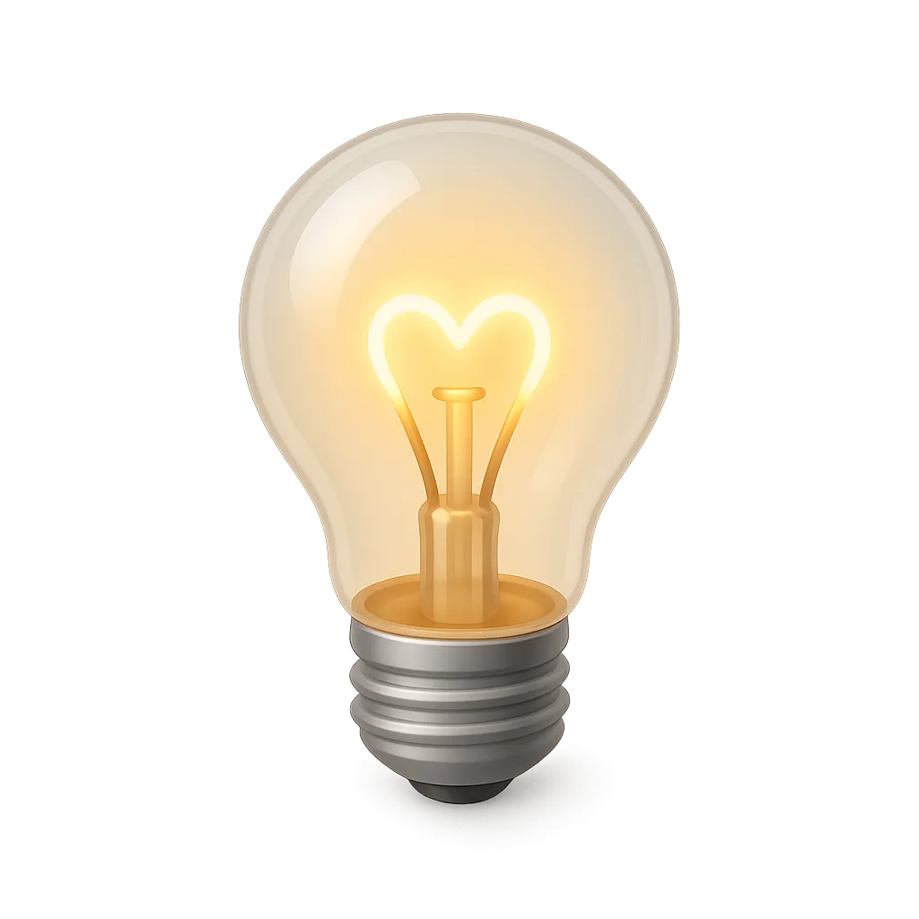 Leuchtende Glühbirne mit herzförmigem Glühdraht vor dunklem Hintergrund – symbolisiert eine kreative Idee oder eine inspirierende Erkenntnis.ChatGPT fragen
