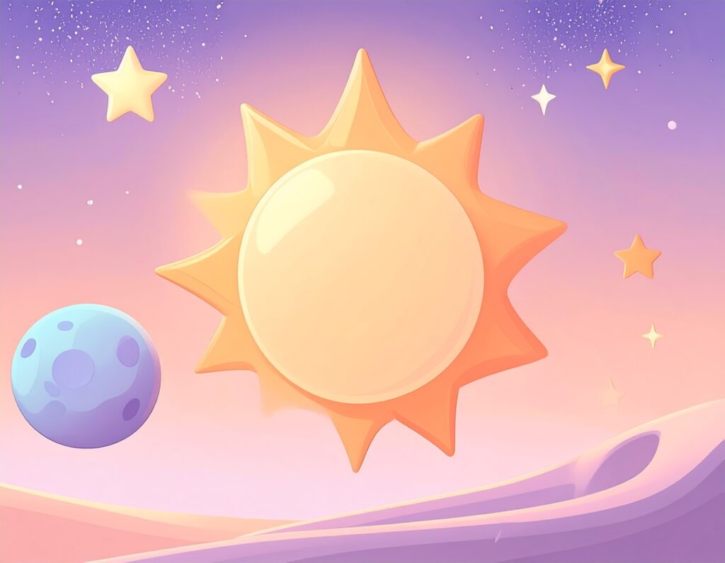 Sonne, Mond und Sterne als Akkumulation. Es sind alles Himmelskörper.